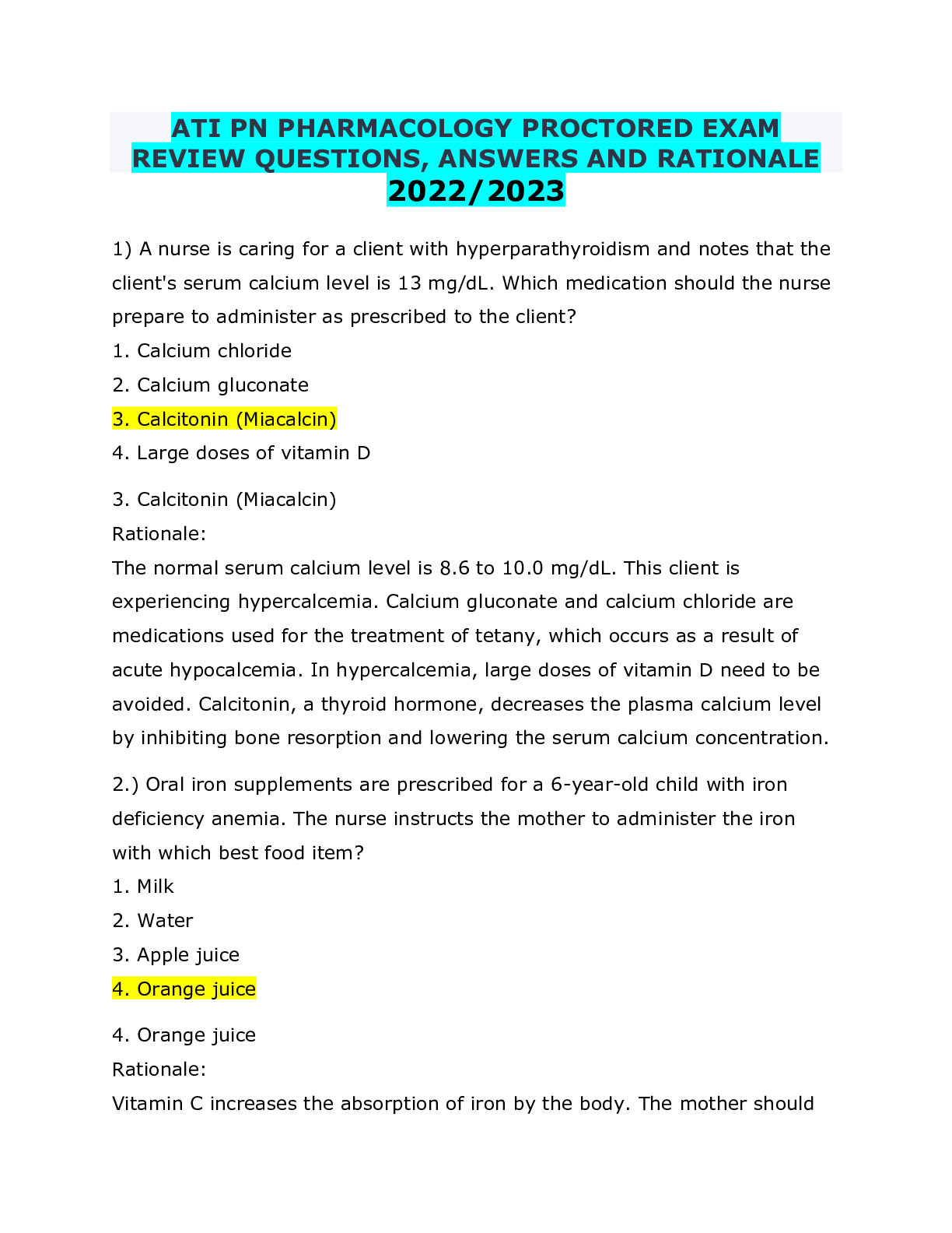 Preview image for ATI PN PHARMACOLOGY PROCTORED EXAM REVIEW QUESTIONS, ANSWERS AND RATIONALE 2022/2023